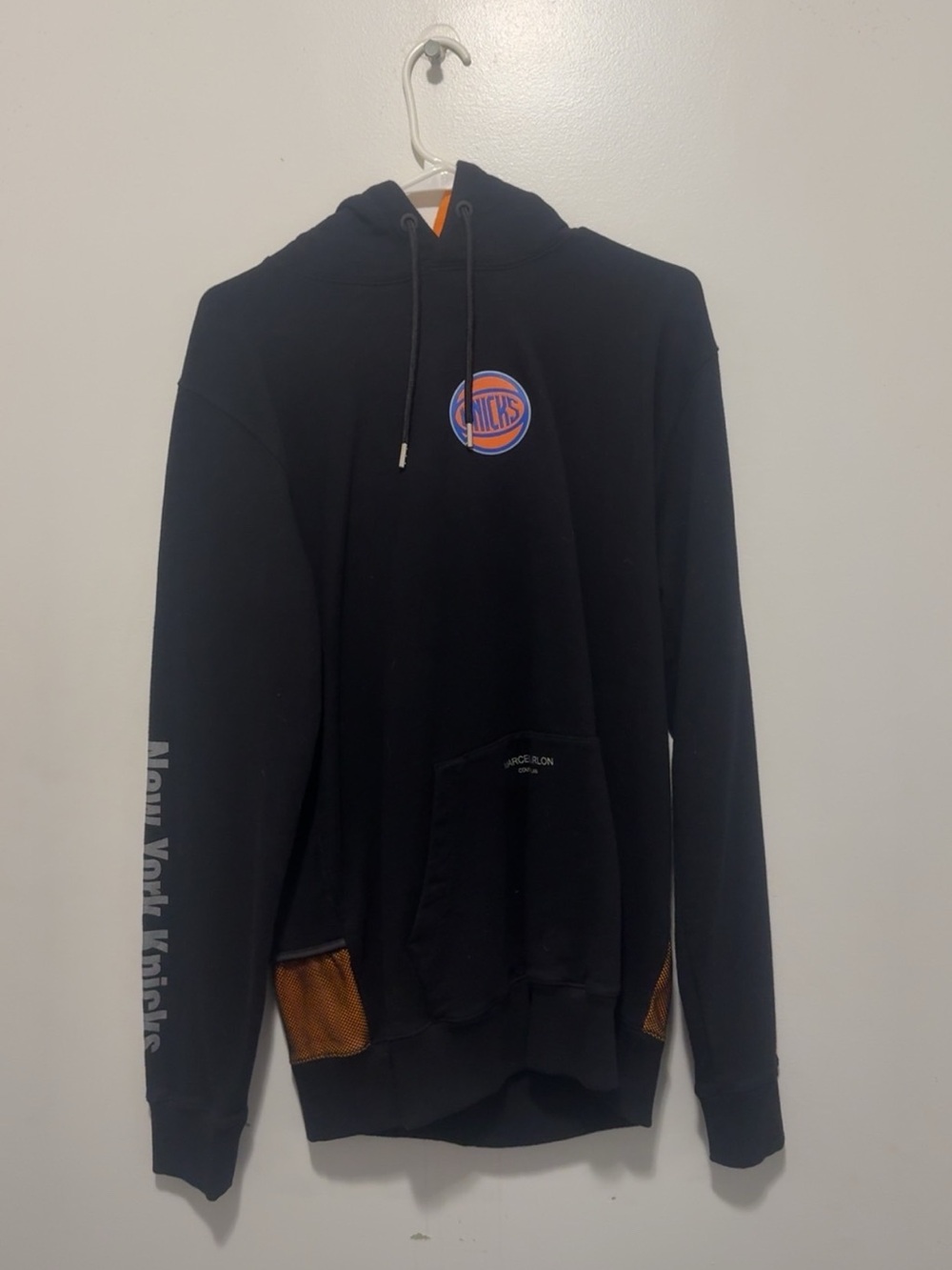 Marcelo burlon x NY Knicks NBA Black Hoodie with Orange and Blue Knicks Logo